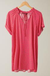 EVANS Curve Red Dot Print Tie Neck Blouse