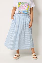 YOURS Plus Size Blue Stripe Poplin Skirt | Yours Clothing 3