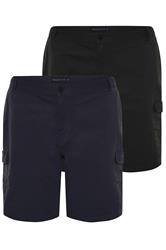 BadRhino Big & Tall 2 PACK Black & Navy Blue Stretch Cargo Shorts