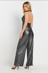 PixieGirl Petite Women's Silver Cowl Neck Wide Leg Jumpsuit | PixieGirl 5