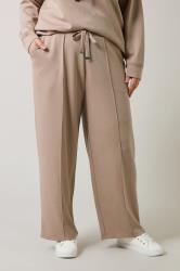 EVANS Plus Size Natural Brown Luxe Wide Leg Joggers | Evans 3