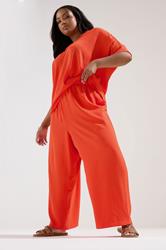 YOURS Plus Size Orange Tie Waist Wide Leg Trousers | Yours Clothing 1