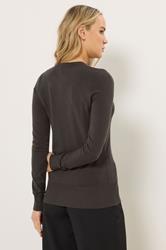 LTS Tall Women's Chocolate Brown Crew Neck Button Cardigan | Long Tall Sally 2