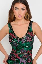 LTS Tall Black Tropical Palm Ladder Trim Swimsuit | Long Tall Sally 5