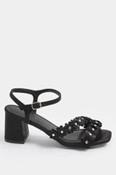 Black Shimmer Floral Block Heel Sandals In Extra Wide EEE Fit | Yours Clothing 2