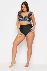 YOURS Plus Size Black Ruched Super High Waisted Tummy Control Bikini Briefs | Yours Clothing 4