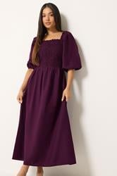 M&Co Petite Berry Purple Short Sleeve Embroidered Trim Maxi Dress | M&Co 1
