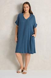 EVANS Plus Size Blue Premium Linen Shift Denim Dress | Evans 2