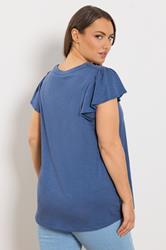 YOURS Plus Size Denim Blue Frill Sleeve T-Shirt | Yours Clothing 2