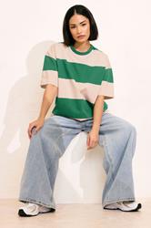 PixieGirl Petite Women's Green & Pink Striped Cotton Boxy T-Shirt | PixieGirl 1