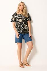 LTS Tall Black Coastal Print Square Neck Top | Long Tall Sally 1