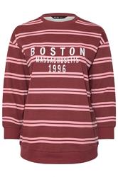 YOURS Plus Size Red 'Boston' Slogan Stripe Sweatshirt | Yours Clothing 5