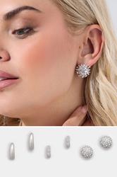 YOURSET 3 PACK Silver Tone Mixed Stud & Hoop Earring Set | Yours Clothing 1