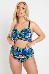 YOURS Plus Size Black Tropical Floral Print High Waisted Bikini Briefs | Yours Clothing 3