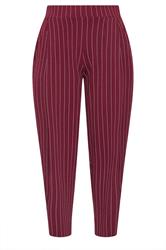 LIMITED COLLECTION Curve Burgundy Red Pinstripe Barrel Trousers