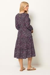 M&Co Berry Purple Ditsy Floral Print Ruffle Midi Dress | M&Co 2