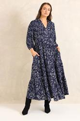 EVANS Curve Navy Blue Abstract Print Tiered Maxi Dress