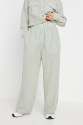 PixieGirl Petite Women's Green Linen Striped Wide Leg Trousers | PixieGirl 2