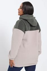 YOURS Plus Size Grey & Purple Colourblock Teddy Fleece Hoodie | Yours Clothing  2