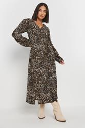 PixieGirl Petite Women's Brown Abstract Spot Midi Tea Dress | PixieGirl 1