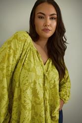 EVANS Plus Size Chartreuse Green Floral Burnout Blouse | Evans 3