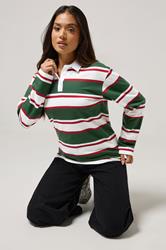 PixieGirl Petite Women's Green & Red Striped Cotton Rugby T-Shirt | PixieGirl 2