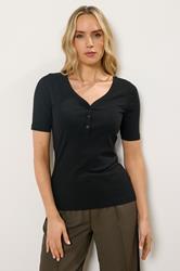 LTS Tall Black Ribbed Short Sleeve Henley Top | Long Tall Sally 3
