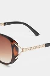 Brown Chain Oval Sunglasses | Yours Clothing 4