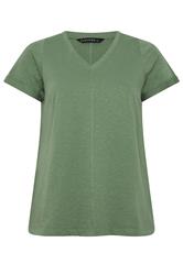 EVANS Curve Soft Khaki V-Neck Cotton T-Shirt