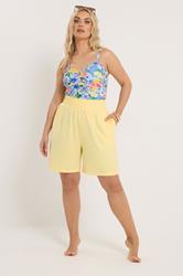YOURS Plus Size Yellow Shirred Shorts | Yours Clothing 2