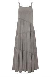 PixieGirl Petite Grey Acid Wash Asymmetric Tiered Maxi Dress