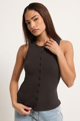 PixieGirl Petite 2 PACK Women's Chocolate Brown & Yellow Ribbed Cotton Vest Top | PixieGirl 2