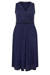 EVANS Curve Navy Blue Broderie Wrap Midi Dress