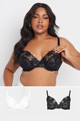 YOURS 2 PACK Plus Size Black & White Lace Non Padded Underwired Bras 1