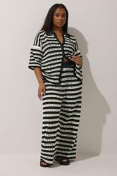 LIMITED COLLECTION Plus Size Black & White Stripe Crochet Wide Leg Trousers | Yours Clothing 3
