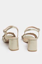 Gold Shimmer Floral Block Heel Sandals In Extra Wide EEE Fit | Yours Clothing 5