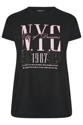 YOURS Curve Black 'NYC' Rose Embellished Graphic T-Shirt