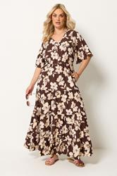 YOURS Curve Brown Floral Tiered Maxi Dress | Yours Clothing 3