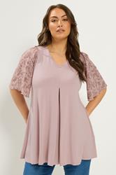 YOURS Plus Size Pink Pleat Front Floral Sleeve Top | Yours Clothing 3