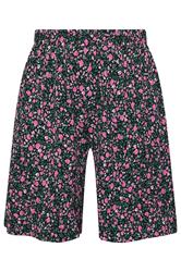 YOURS Curve Black Floral Print Jersey Crinkle Shorts
