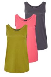 YOURSET 3 PACK Curve Grey & Green Core Vest Tops