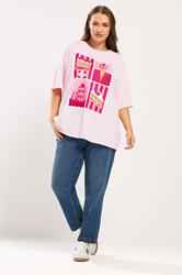 YOURS Plus Size Pink Dessert Relaxed Graphic T-Shirt | Yours Clothing 1