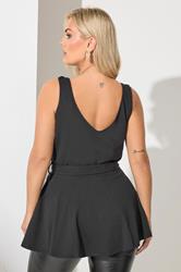 YOURS LONDON Plus Size Black Sleeveless Peplum Top | Yours Clothing 2