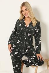YOURS Plus Size Black Bow Print Fleece Pyjama Set | Yours Clothing 1