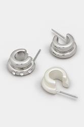 YOURSET 3 PACK Silver Tone Diamante Mini Hoop Earrings Set | Yours Clothing 4