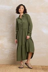 PixieGirl Petite Women's Khaki Green Sleeved Smock Dress | PixieGirl 3