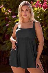 YOURS Plus Size Black Square Neckline Tummy Control Swim Dress | Yours Clothing 3