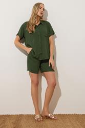LTS Tall Khaki Green Cotton Crinkle Shirt | Long Tall Sally 4