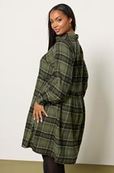 YOURS Plus Size Khaki Green Check Shirt Dress | Yours Clothing 4