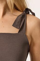 LTS Tall Women's Chocolate Brown Tie Detail Midi Sundress | Long Tall Sally 4